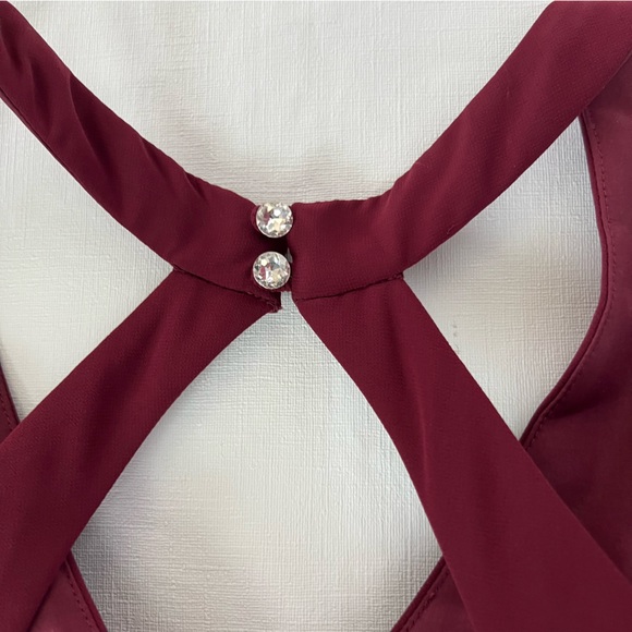 Azazie Natasha A-Line Pleated Chiffon Bridesmaid Dress Burgundy Size 4 - Picture 10 of 10